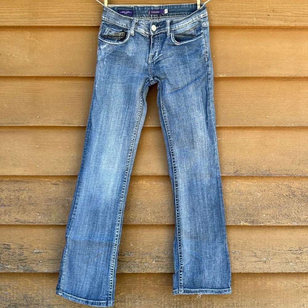 Vigoss Boot Cut Medium Boot Cut Blue Button Pocket Jeans - Picture 1 of 10